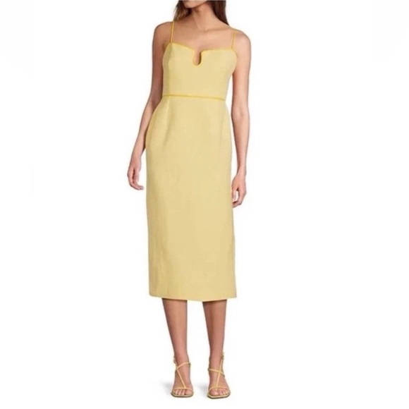 ANTONIO MELANI x M.G. Style Kate Square Neckline Midi Dress Butter Yellow SZ 14 - Picture 2 of 9